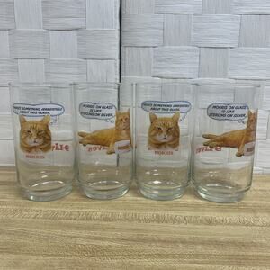 Vintage 1981 Morris the Cat Set of 4 Drinking Glasses 9-Lives